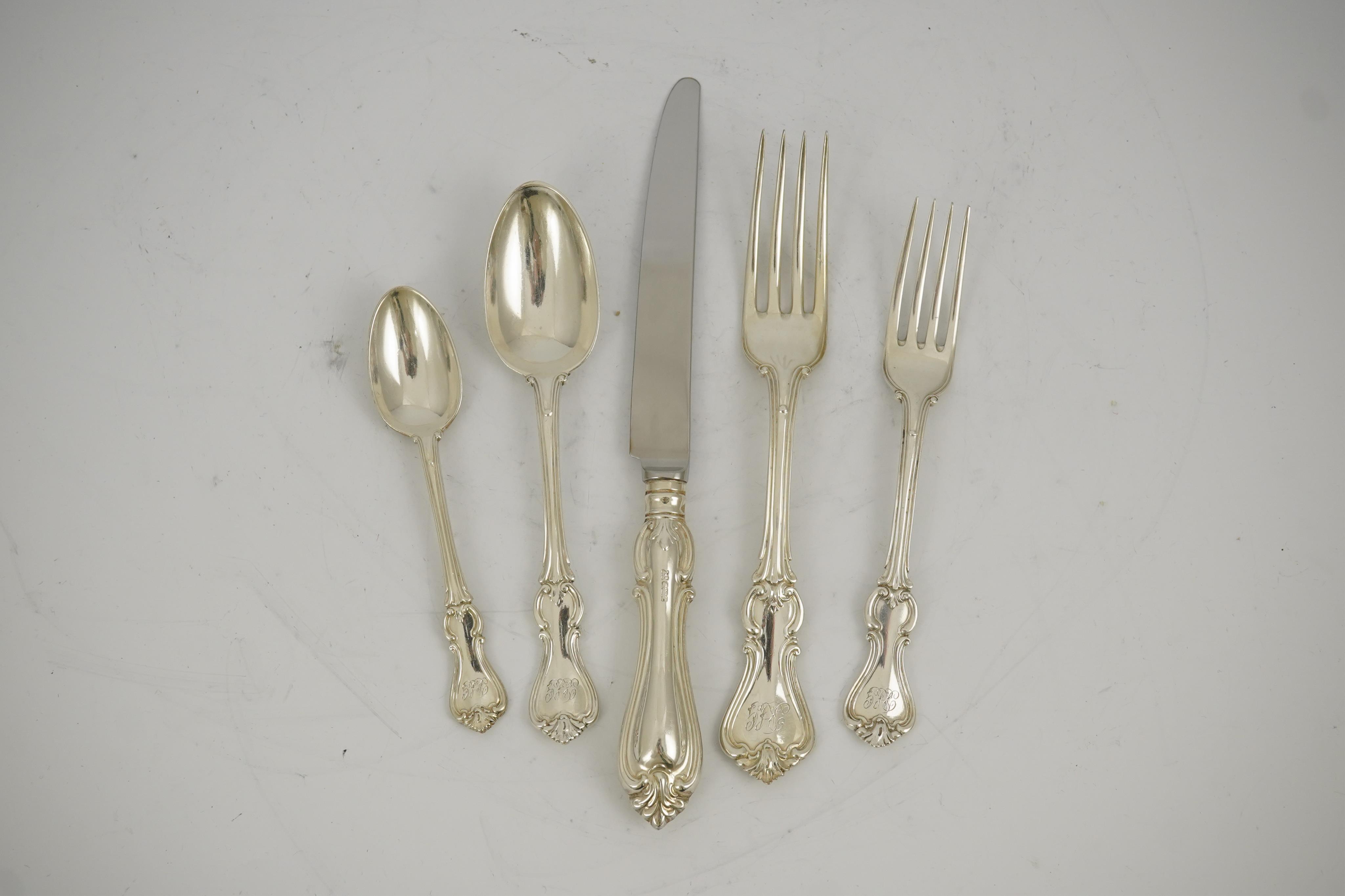 Twenty four items of Victorian silver double struck Prince Albert pattern flatware by George Adams